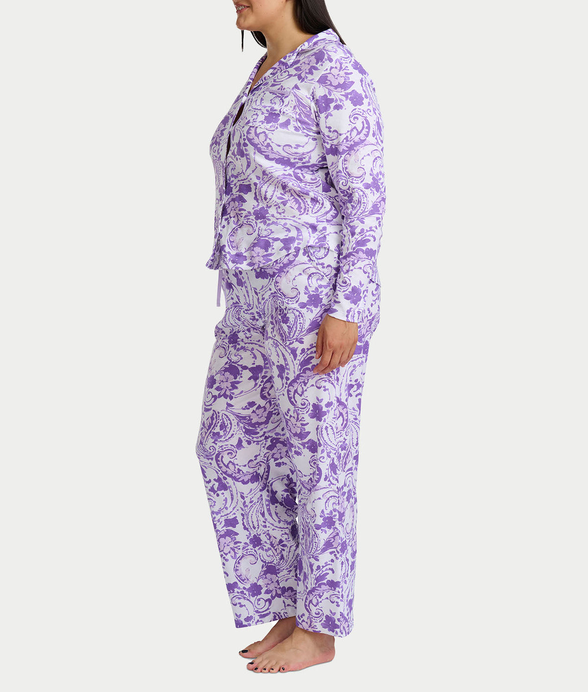 Paisley Fusion Knit Pajama Set with Satin