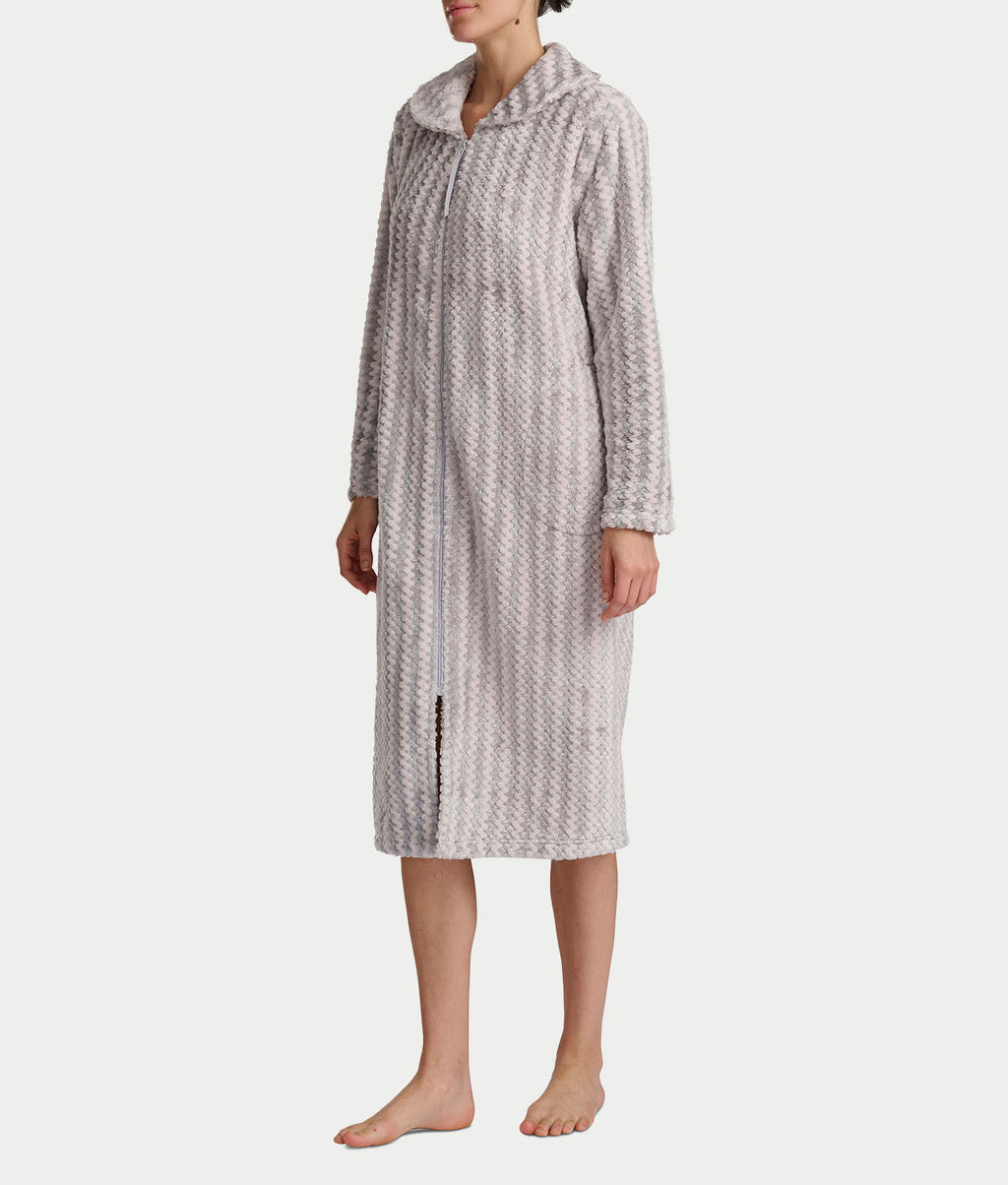 Plush Long Sleeve 47" Shawl Collar Zip Robe