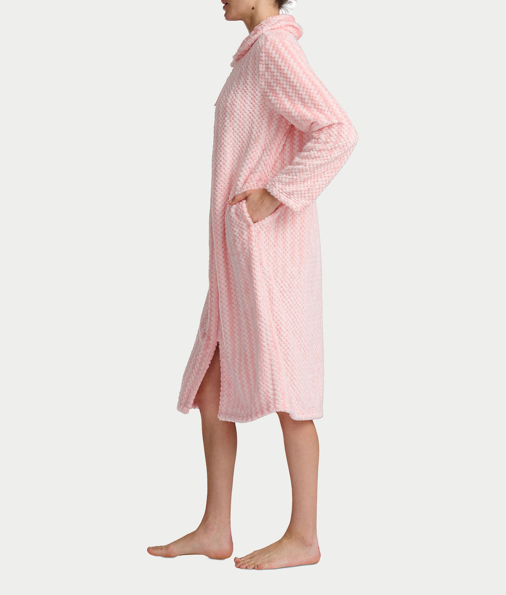 Plush Long Sleeve 47" Shawl Collar Zip Robe