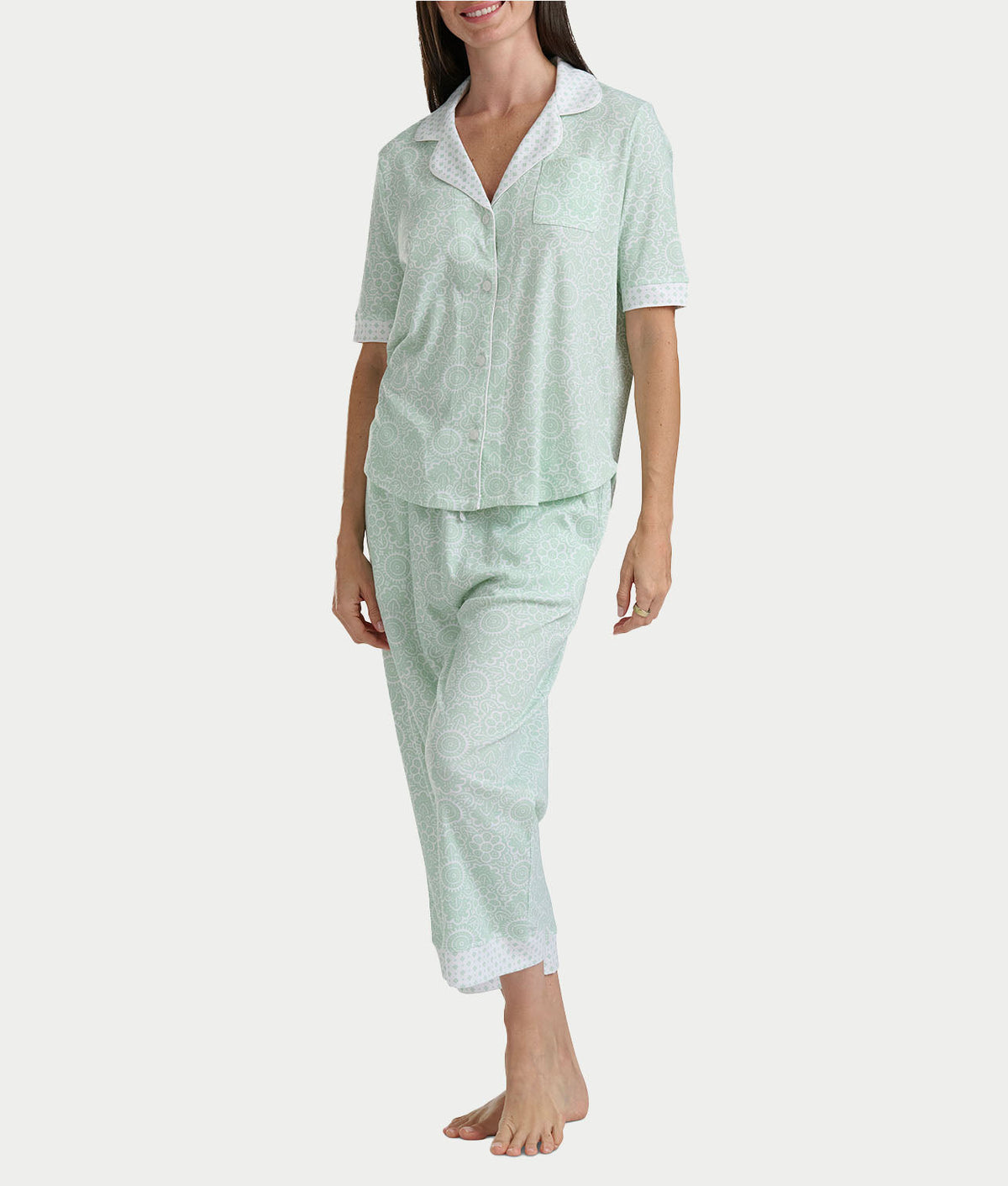 Elbow Sleeve Capri Knit Pajama Set