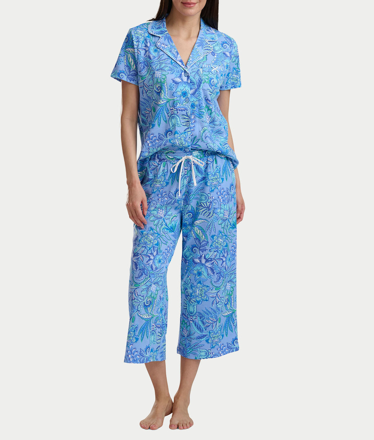 Notch Collar Knit Capri Pajama Set