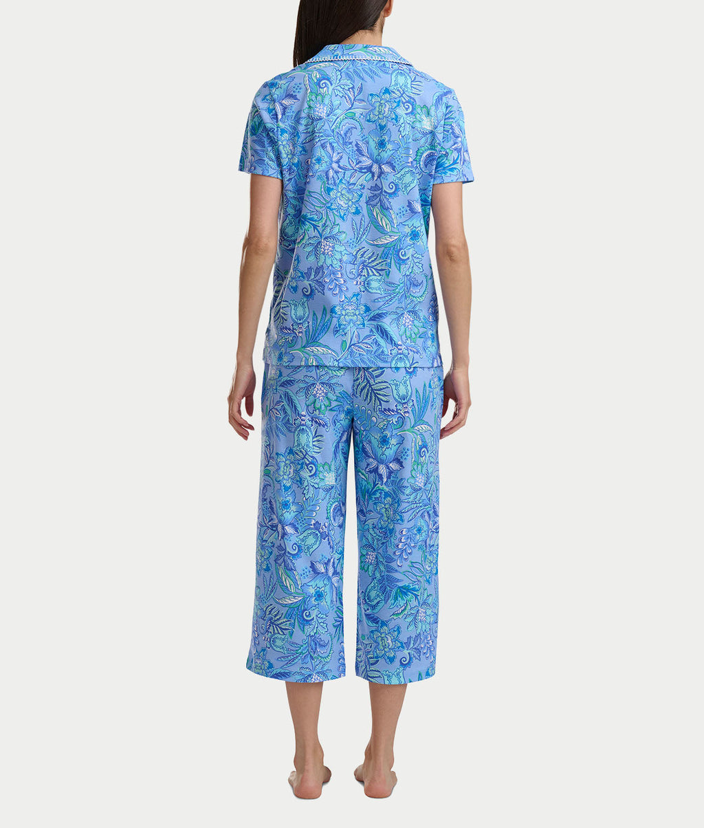 Notch Collar Knit Capri Pajama Set