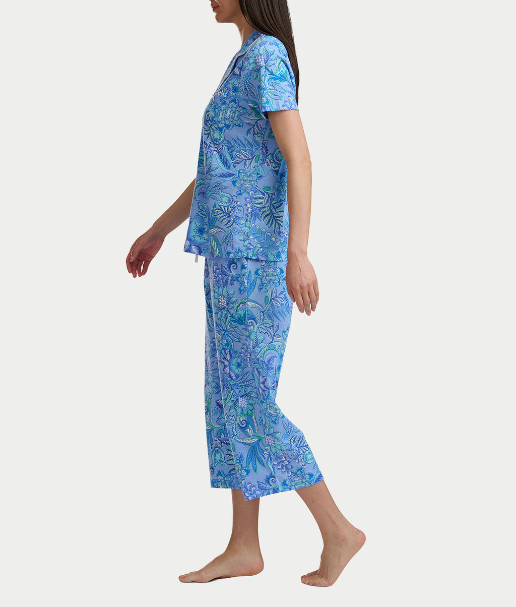 Notch Collar Knit Capri Pajama Set