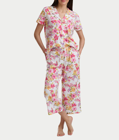 Notch Collar Knit Capri Pajama Set