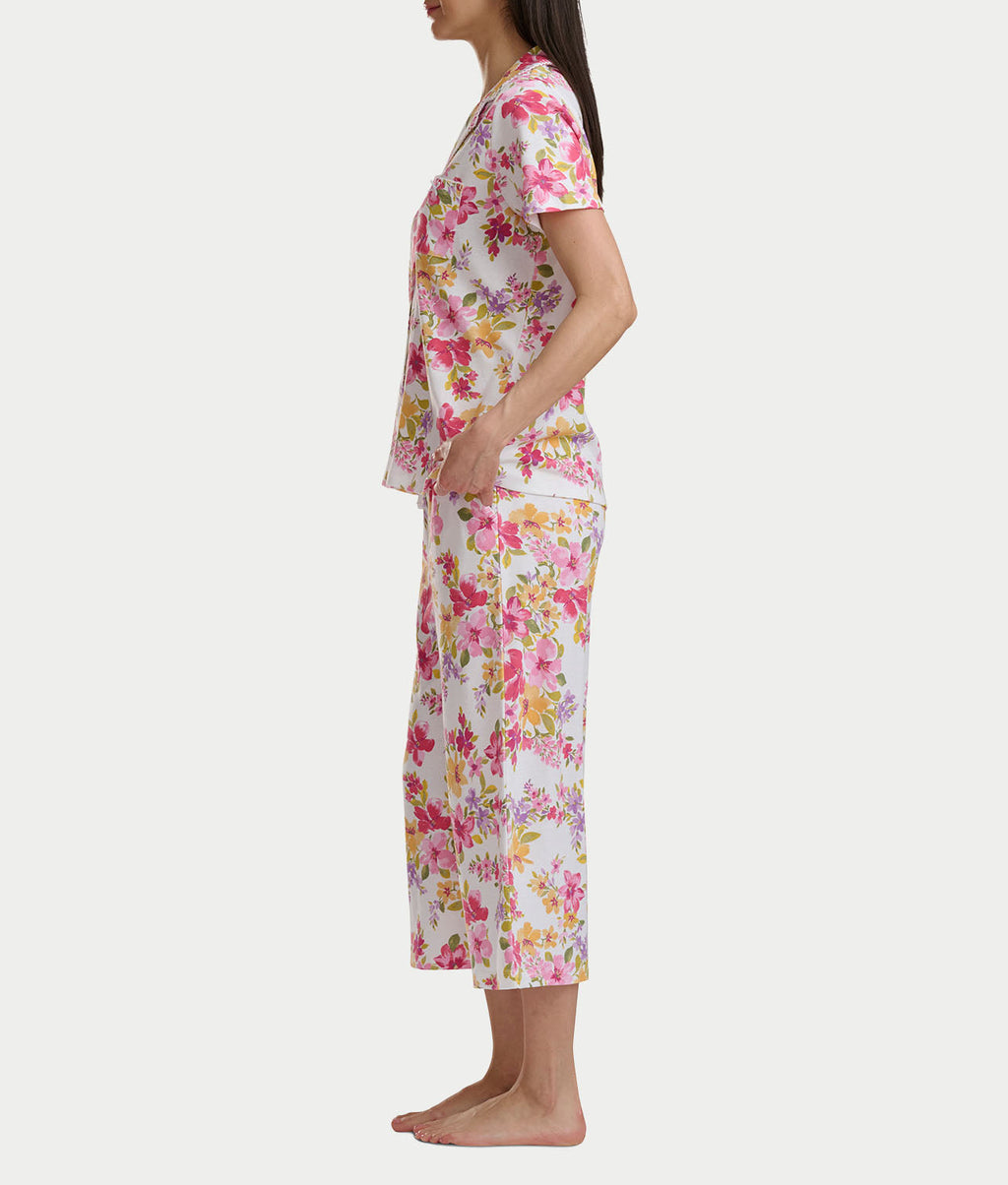Notch Collar Knit Capri Pajama Set