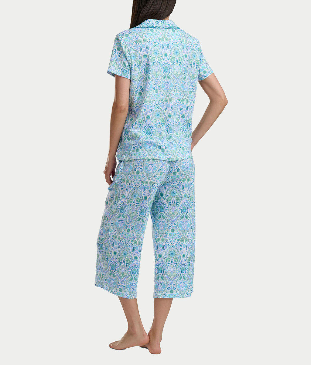 Notch Collar Knit Capri Pajama Set