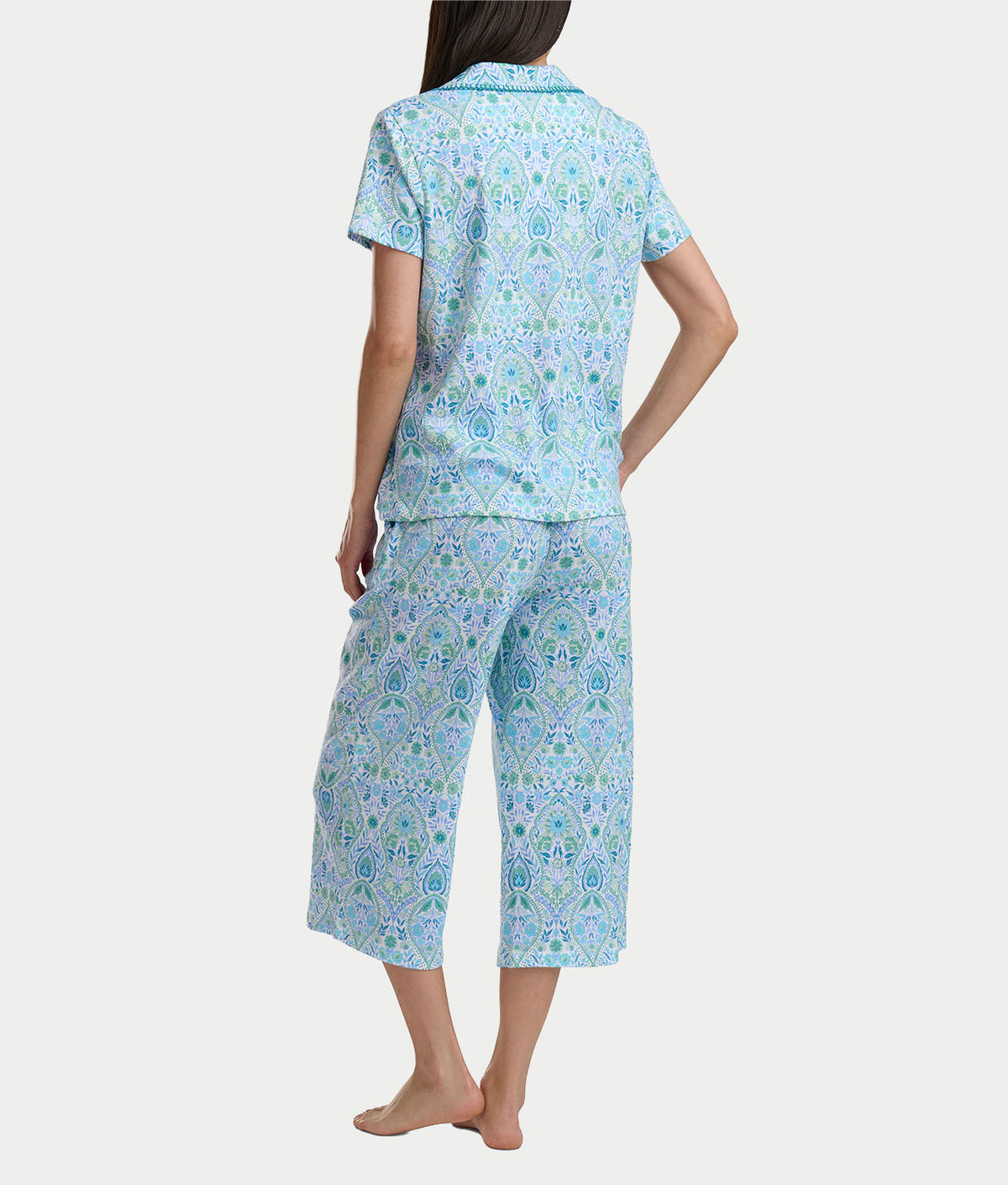 Notch Collar Knit Capri Pajama Set
