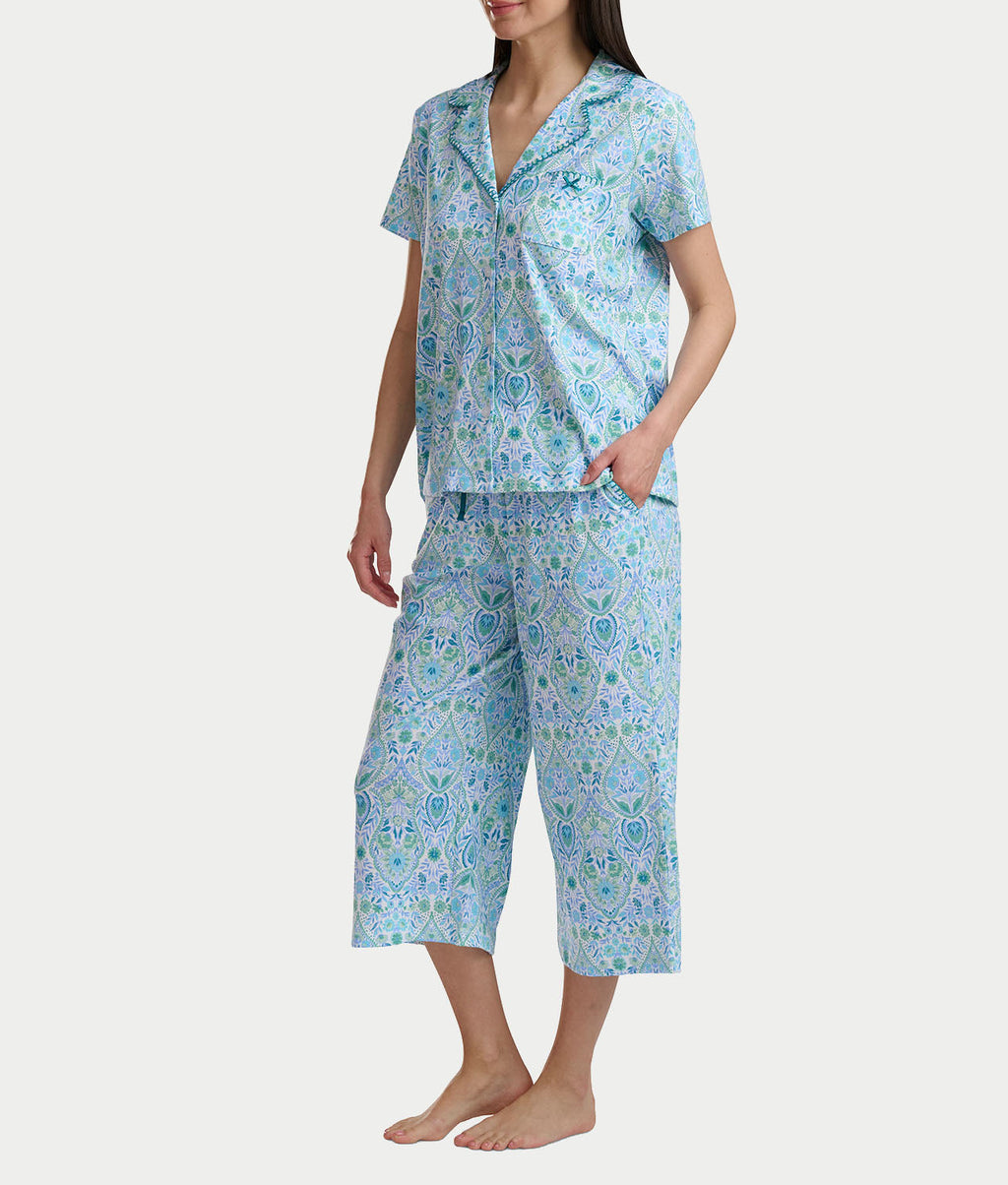 Notch Collar Knit Capri Pajama Set