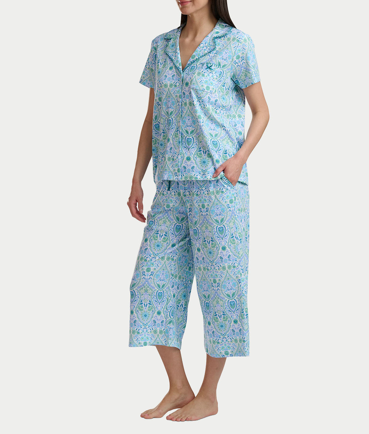 Notch Collar Knit Capri Pajama Set