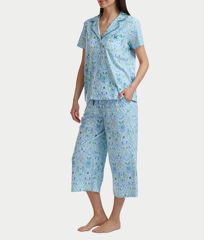 Notch Collar Knit Capri Pajama Set