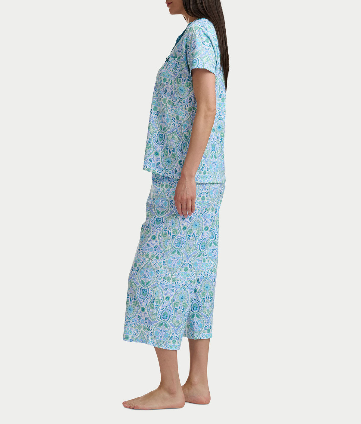 Notch Collar Knit Capri Pajama Set