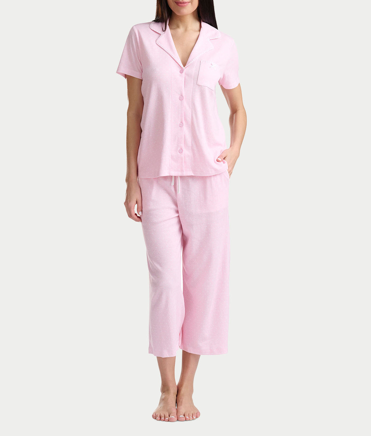 Notch Collar Knit Capri Pajama Set
