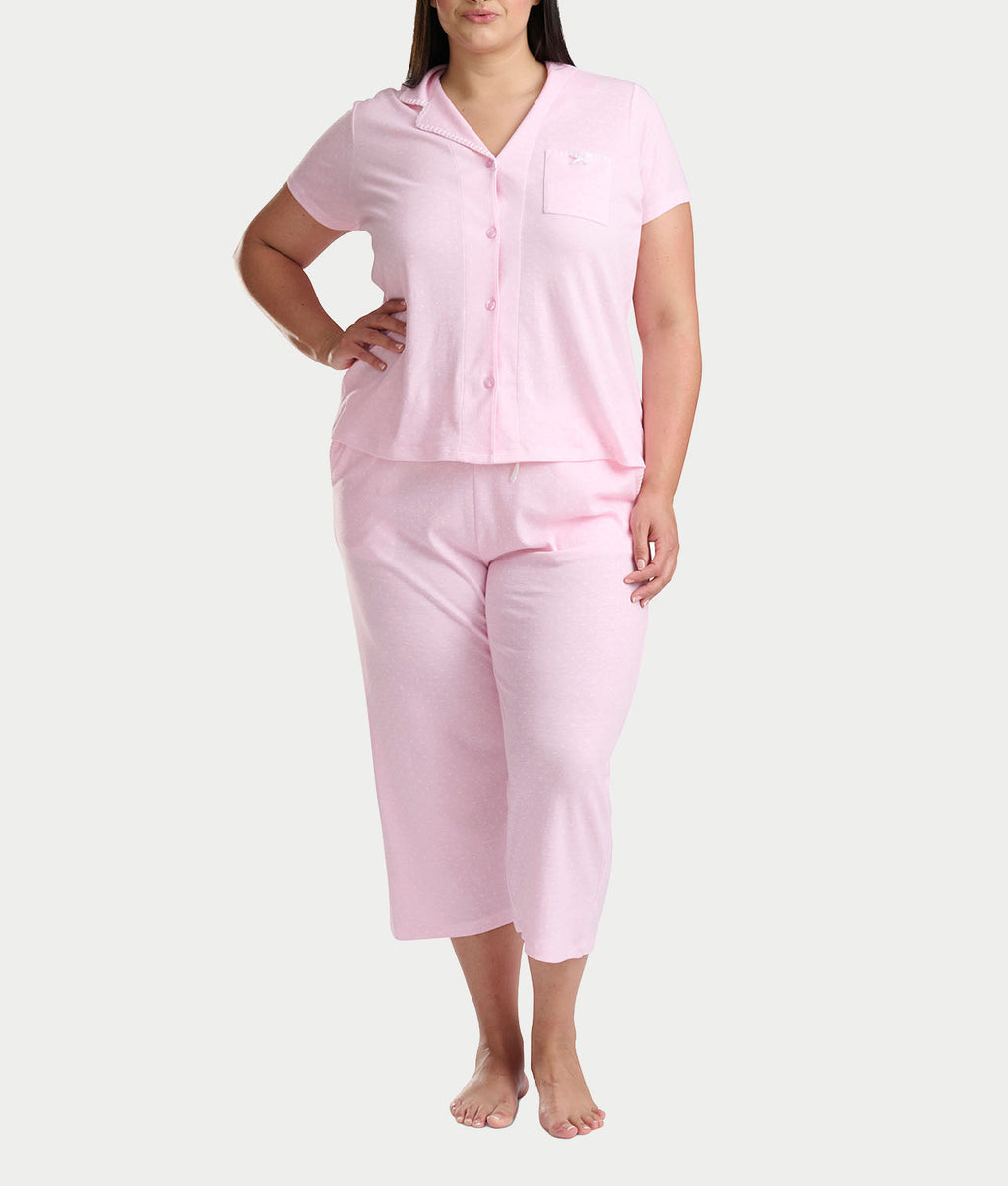 Notch Collar Knit Capri Pajama Set