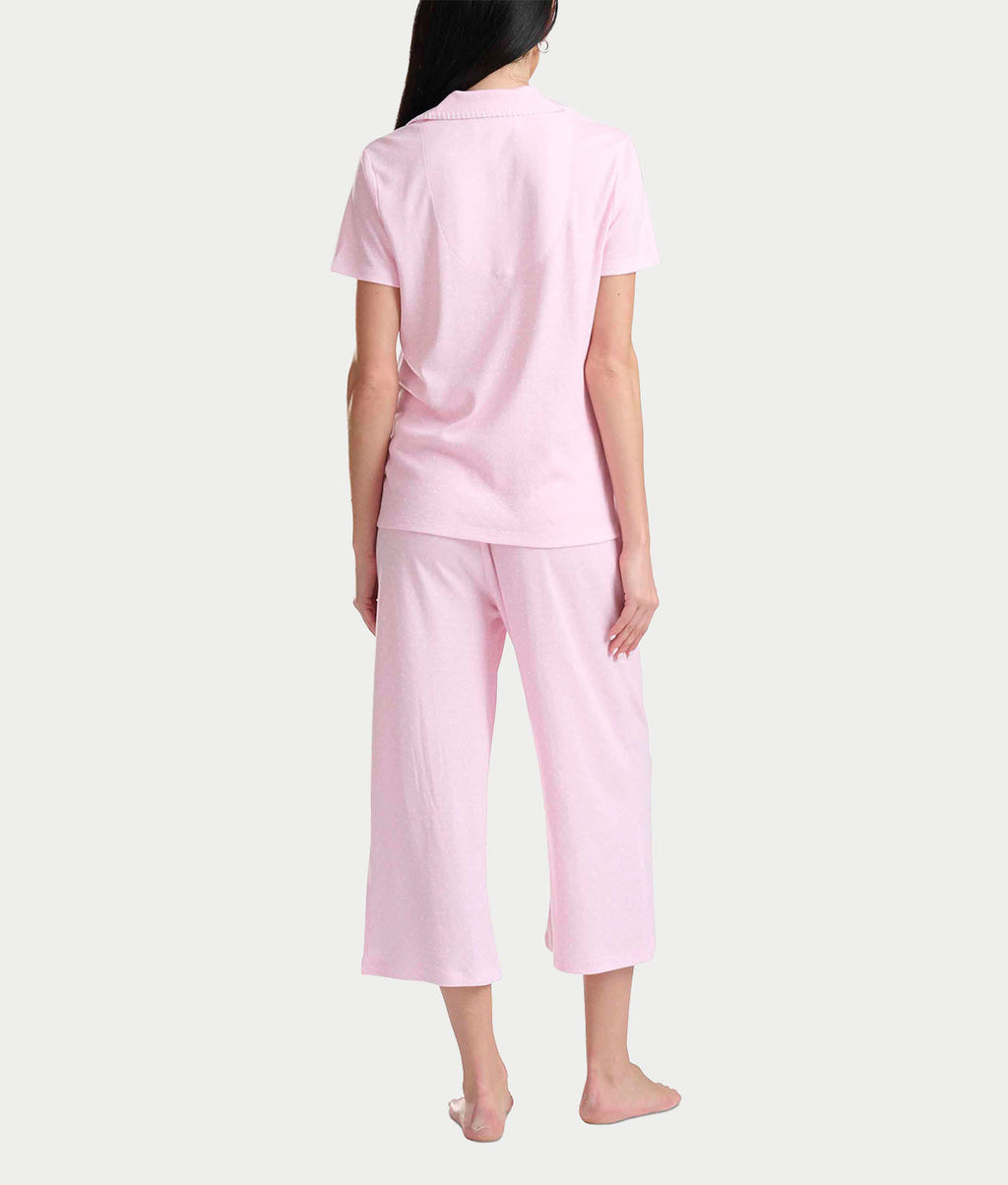 Notch Collar Knit Capri Pajama Set