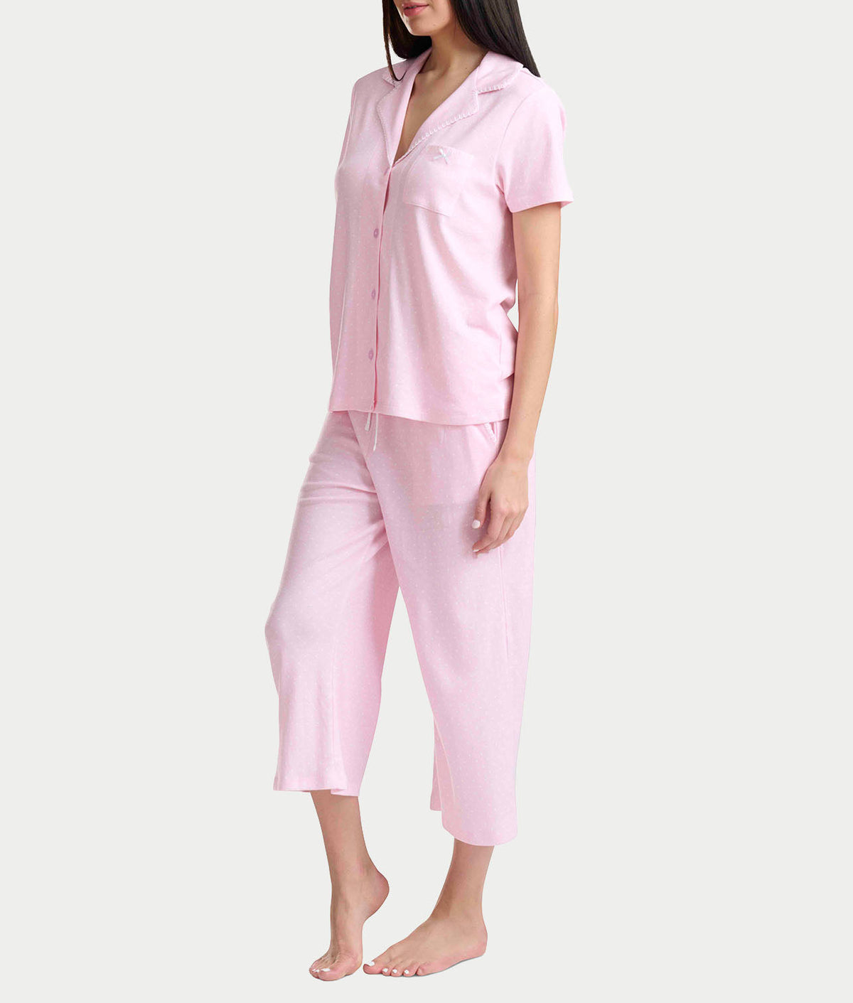 Notch Collar Knit Capri Pajama Set