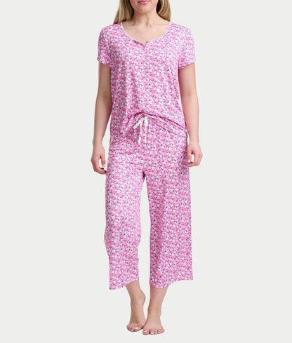 KN Cool Short Sleeve Henley Knit Cropped Pajama Set