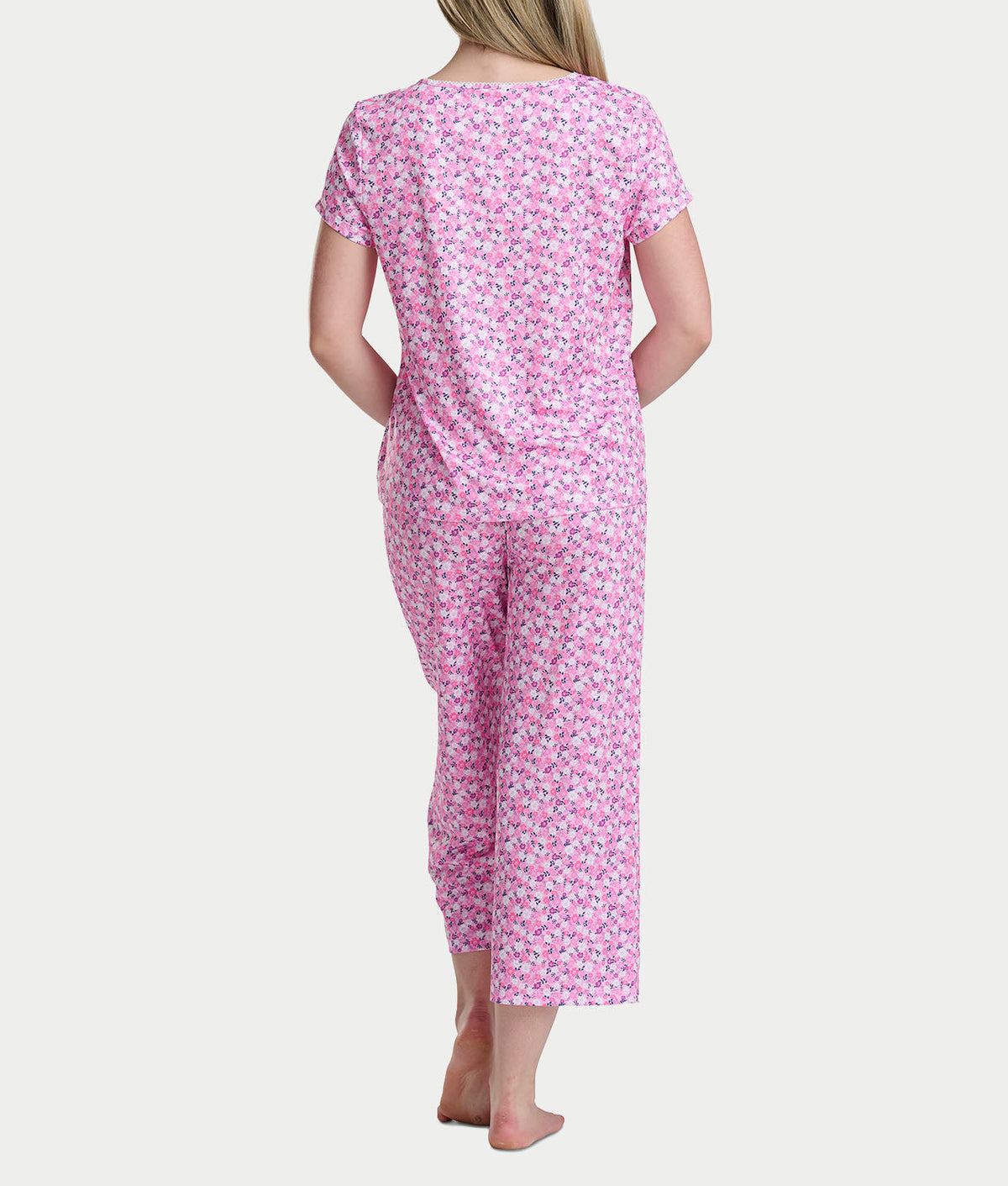 KN Cool Short Sleeve Henley Knit Cropped Pajama Set