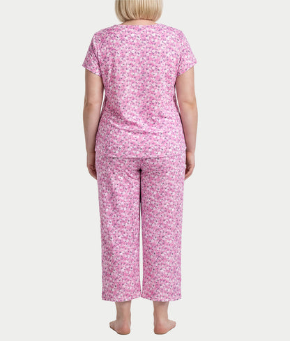 KN Cool Short Sleeve Henley Knit Cropped Pajama Set