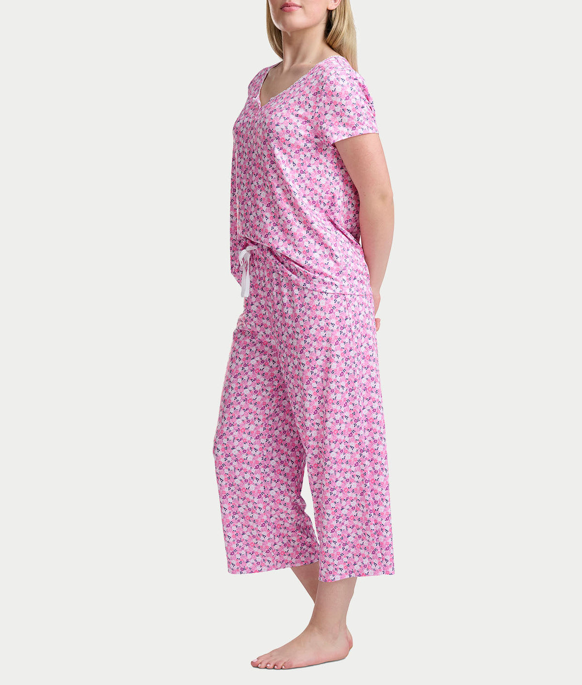 KN Cool Short Sleeve Henley Knit Cropped Pajama Set