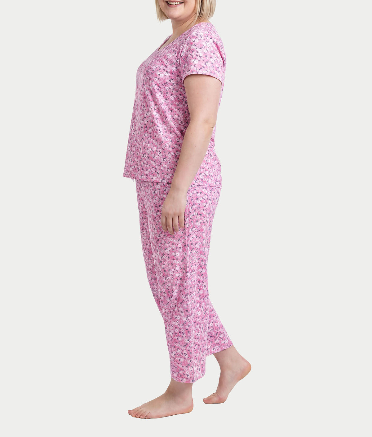KN Cool Short Sleeve Henley Knit Cropped Pajama Set