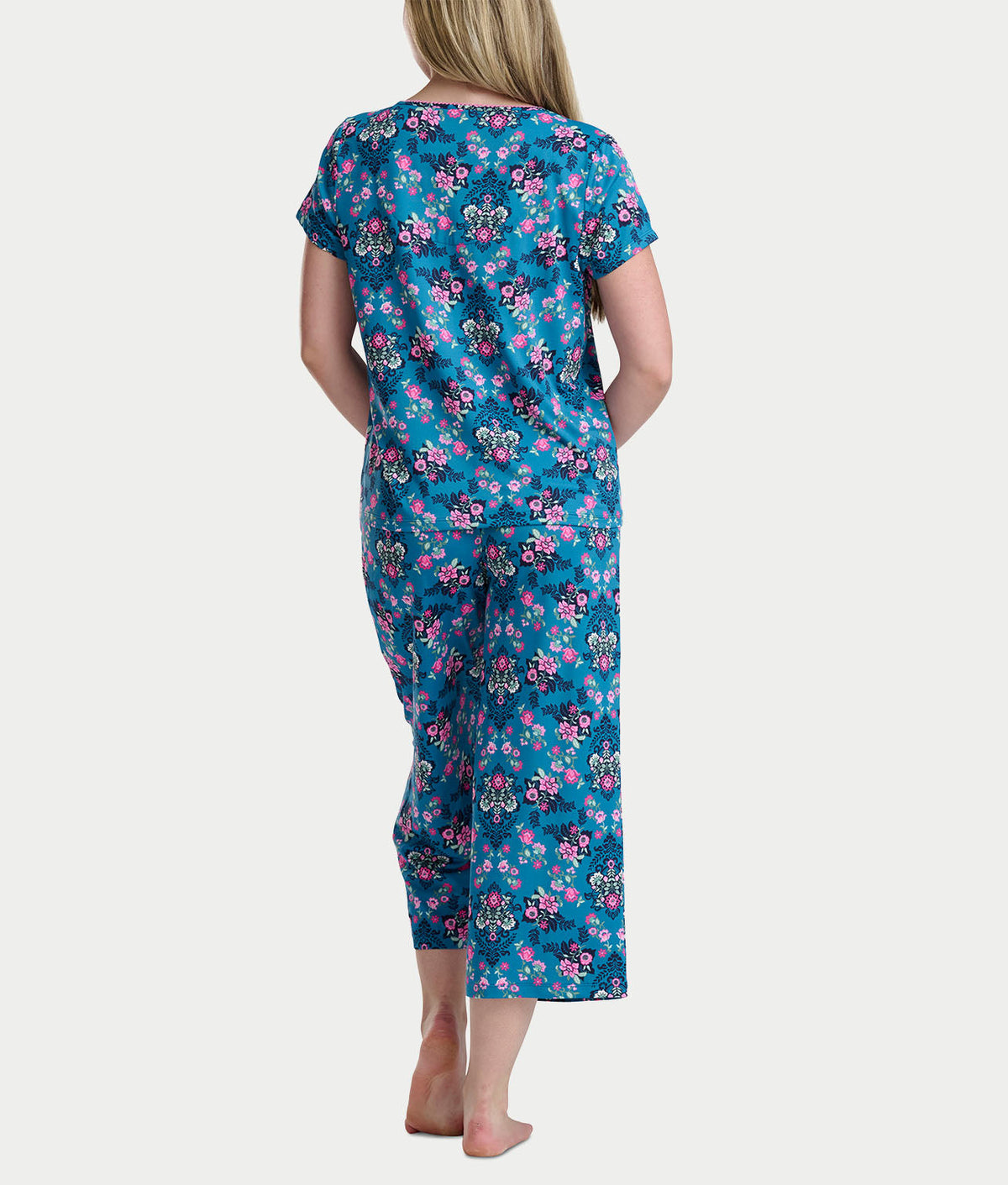 KN Cool Short Sleeve Henley Knit Cropped Pajama Set