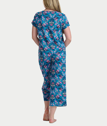 KN Cool Short Sleeve Henley Knit Cropped Pajama Set