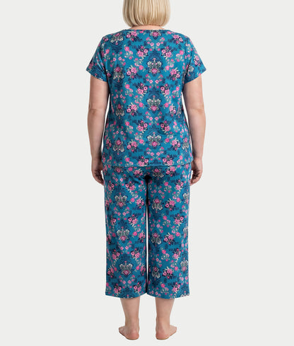 KN Cool Short Sleeve Henley Knit Cropped Pajama Set