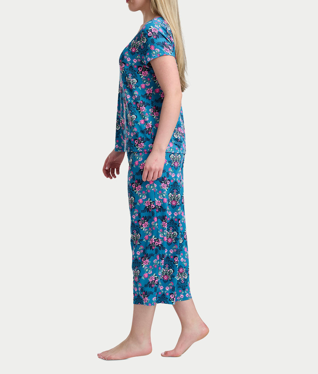 KN Cool Short Sleeve Henley Knit Cropped Pajama Set
