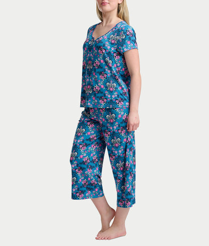 KN Cool Short Sleeve Henley Knit Cropped Pajama Set