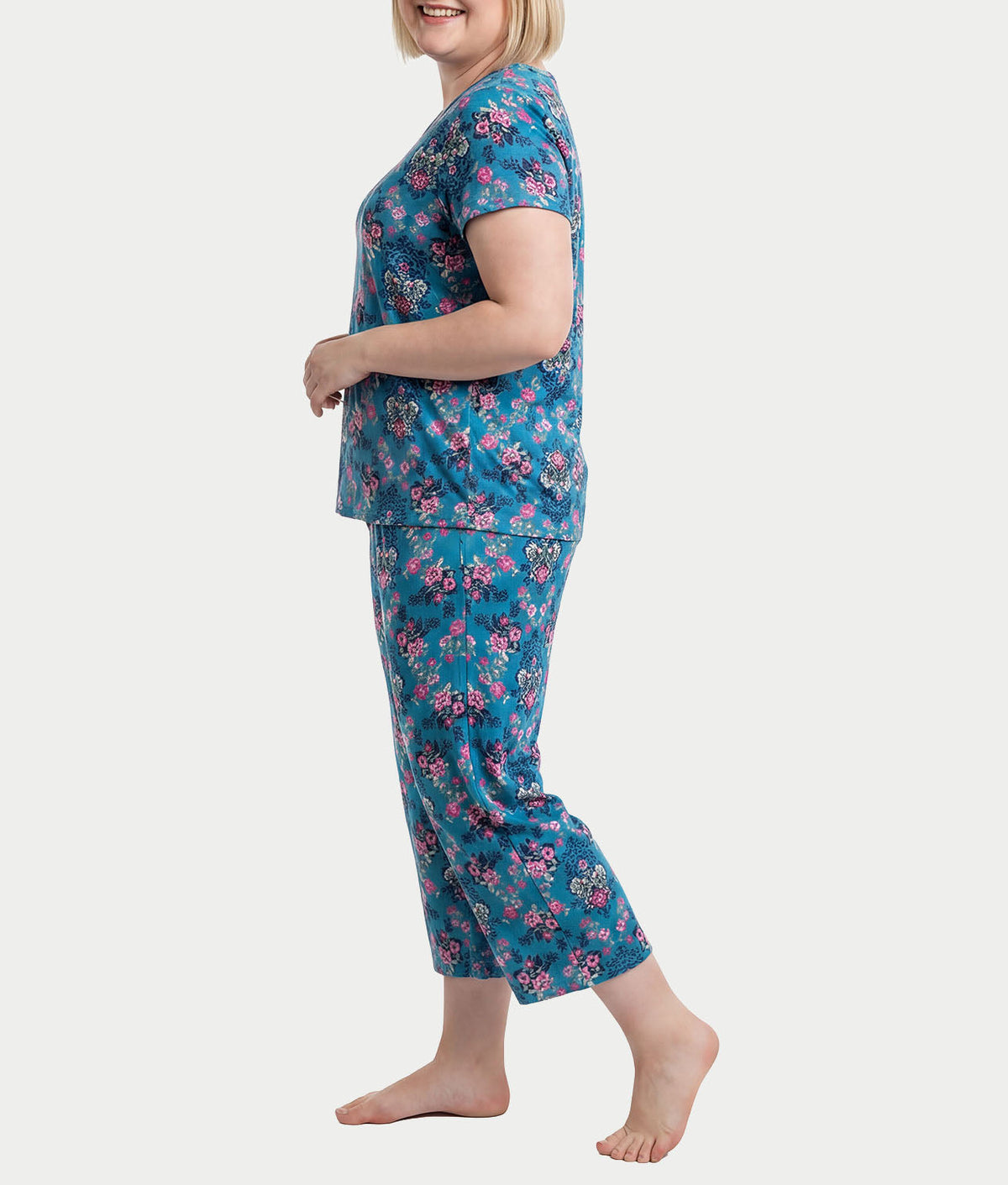 KN Cool Short Sleeve Henley Knit Cropped Pajama Set