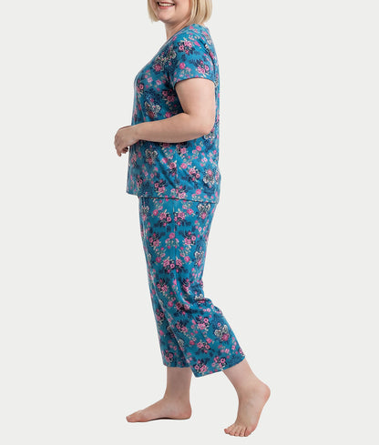 KN Cool Short Sleeve Henley Knit Cropped Pajama Set