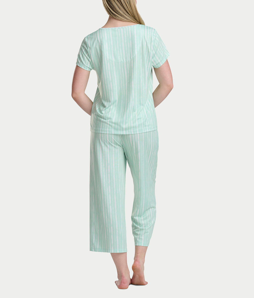 KN Cool Short Sleeve Henley Knit Cropped Pajama Set