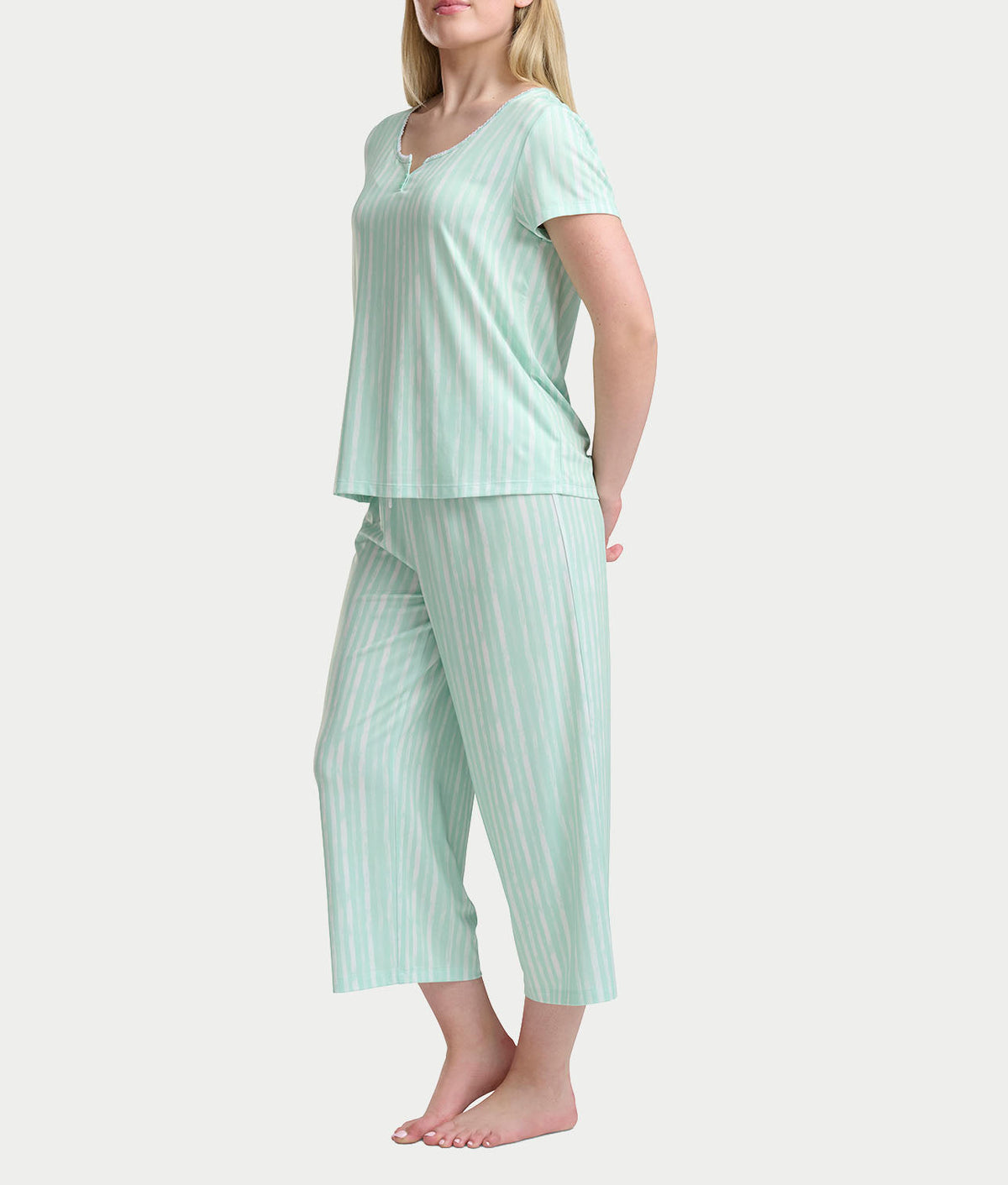 KN Cool Short Sleeve Henley Knit Cropped Pajama Set