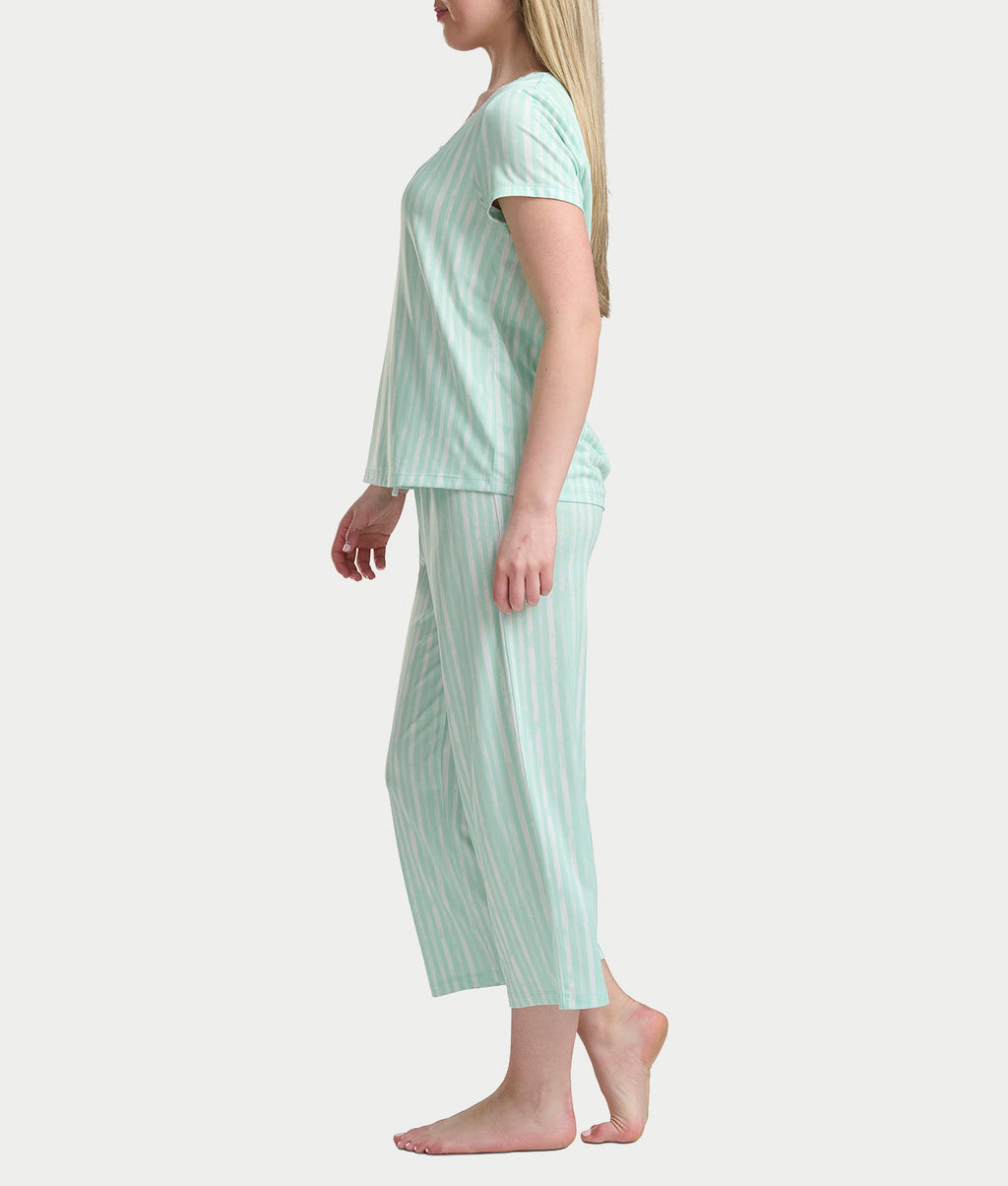 KN Cool Short Sleeve Henley Knit Cropped Pajama Set