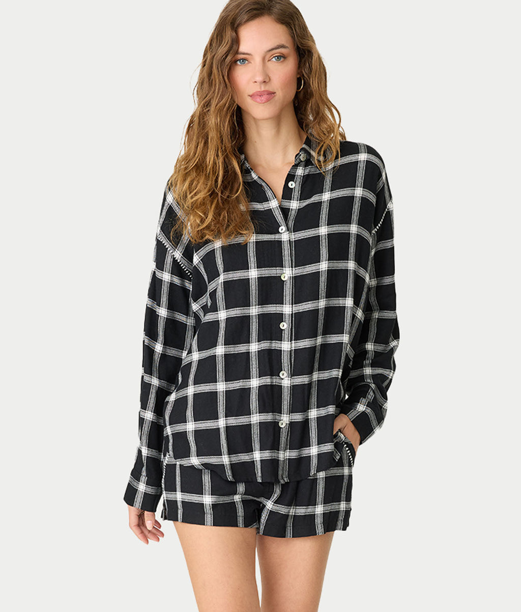Cozy & Chic Woven Plaid Pajama Shorts Set
