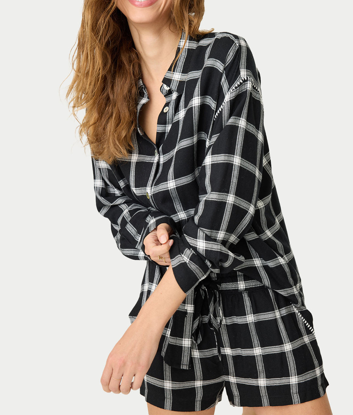 Cozy & Chic Woven Plaid Pajama Shorts Set
