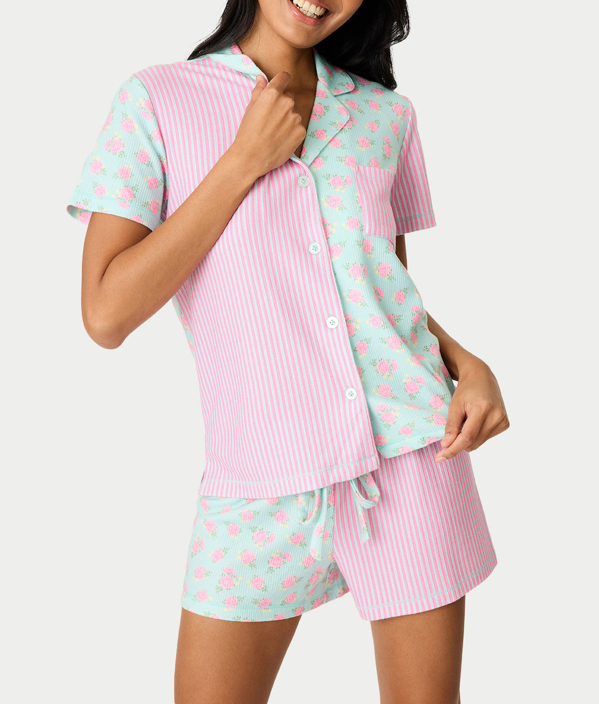 Secret Garden Striped Floral Knit Pajama Set