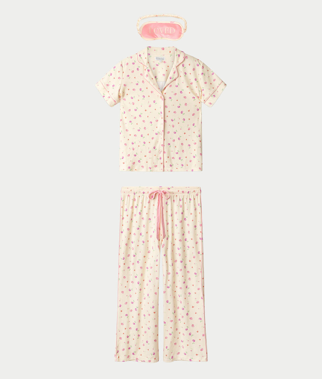 For The Mamas Butter Blooms Cropped Knit 3-Piece Pajama Set