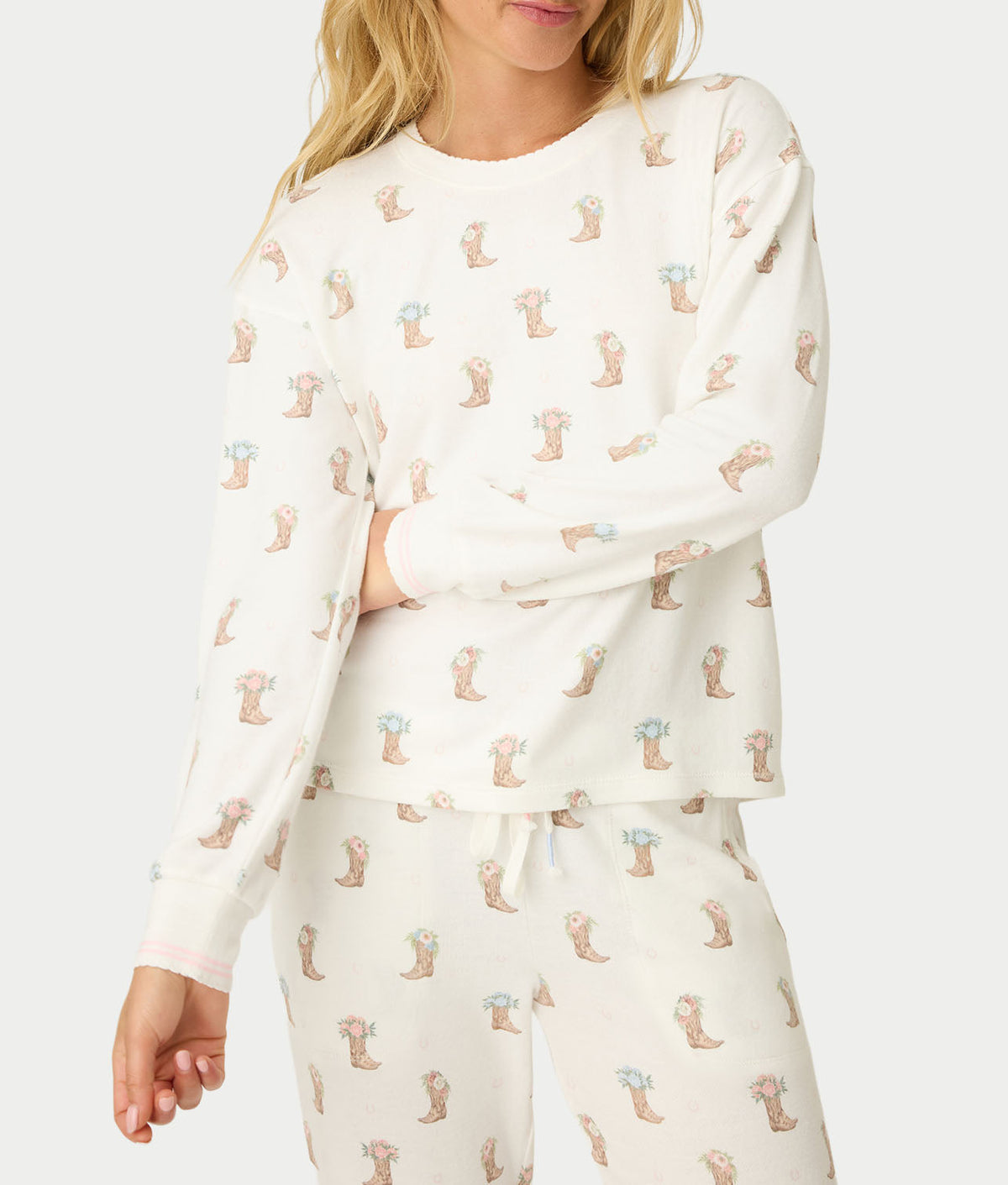 Western Blooms Boot Bouquet Knit Pajama Set
