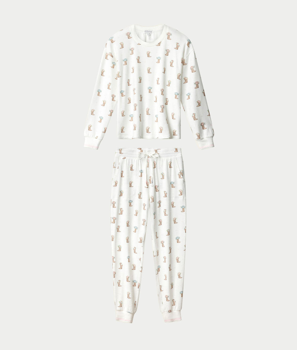 Western Blooms Boot Bouquet Knit Pajama Set