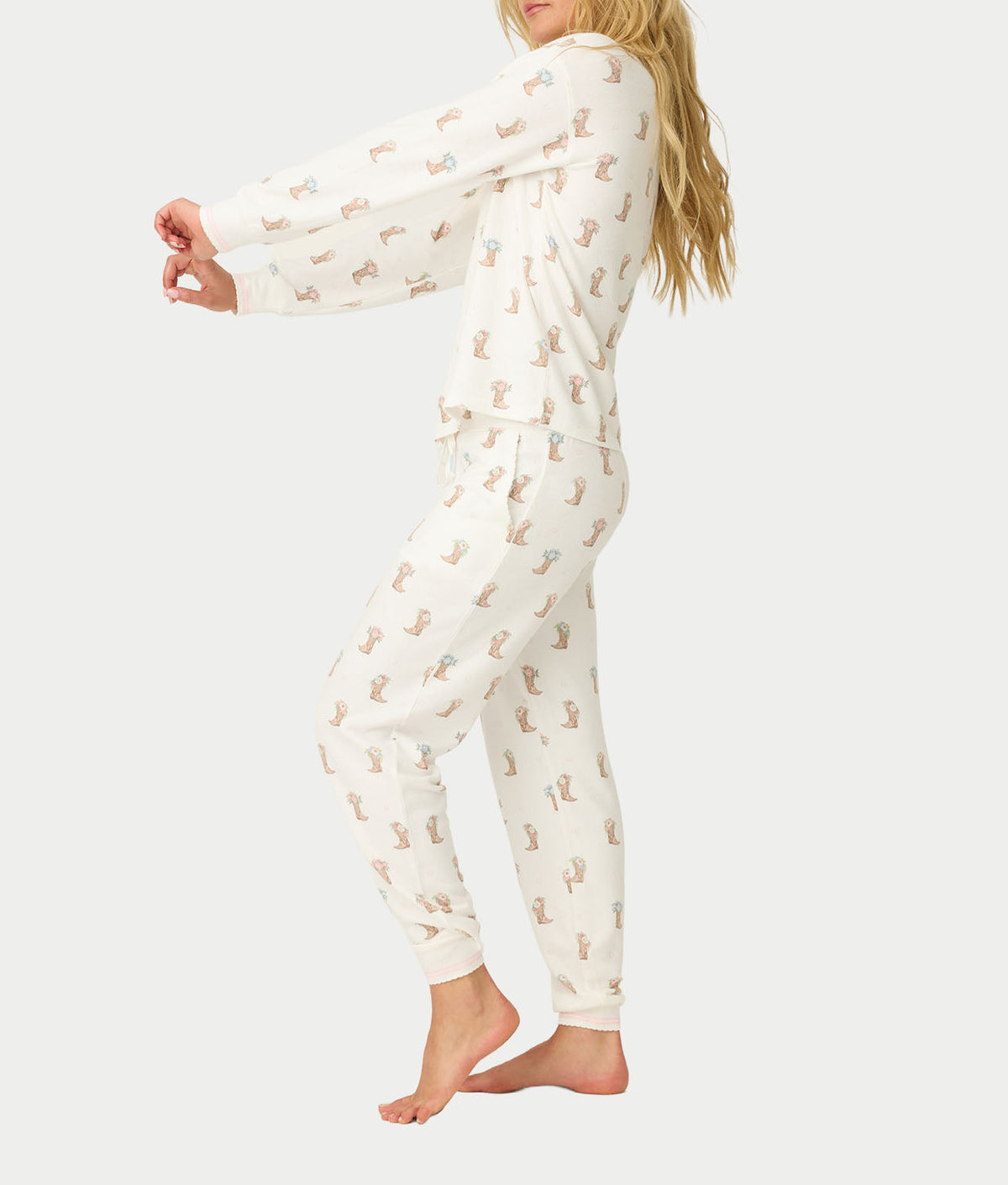 Western Blooms Boot Bouquet Knit Pajama Set