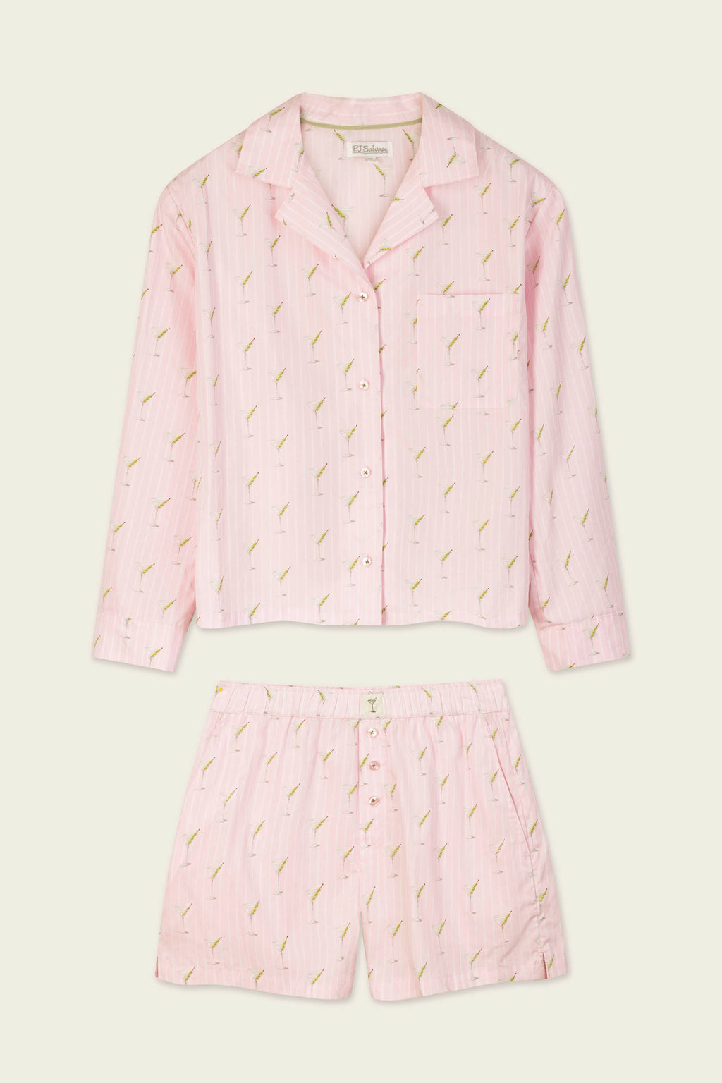 Afterparty Poplin Martini Print Long Sleeve & Shorts Pajama Set