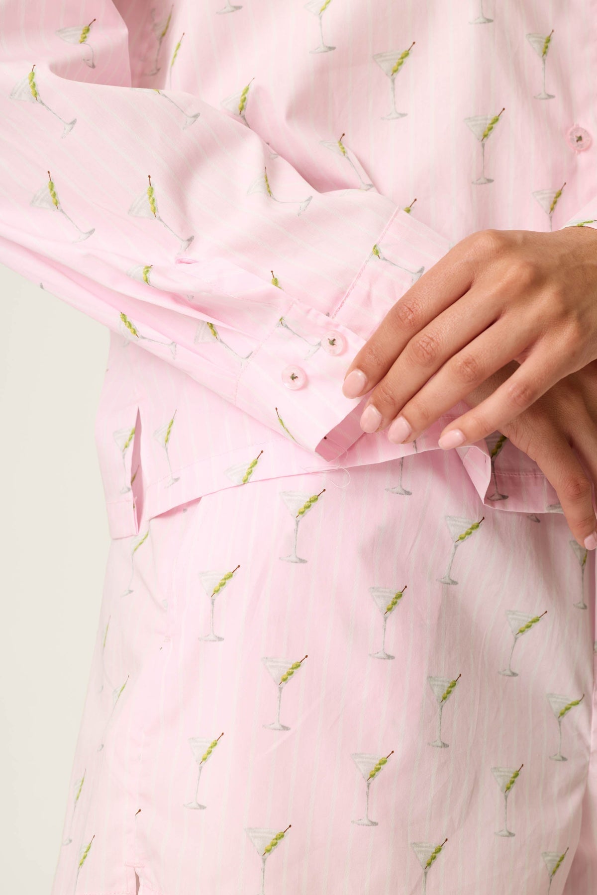 Afterparty Poplin Martini Print Long Sleeve & Shorts Pajama Set