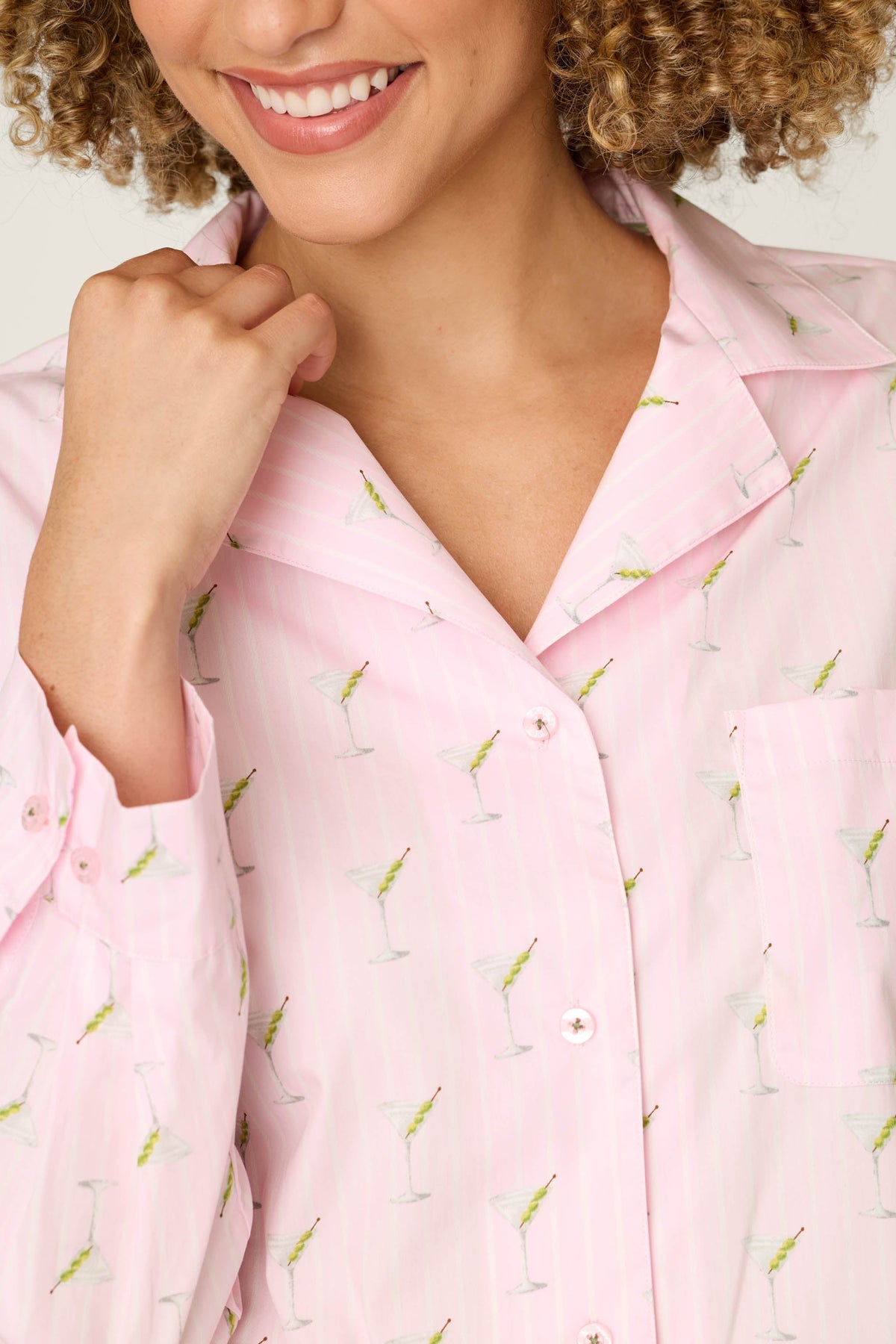 Afterparty Poplin Martini Print Long Sleeve & Shorts Pajama Set