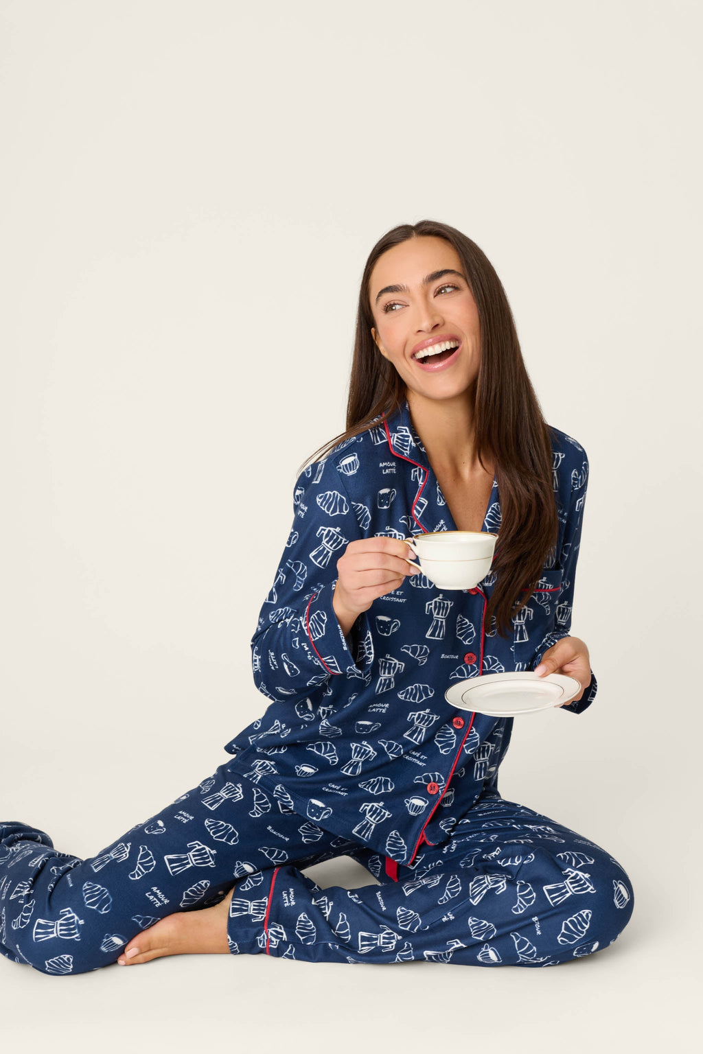 Bonjour Babe French Breakfast Print Long Sleeve Pajama Set