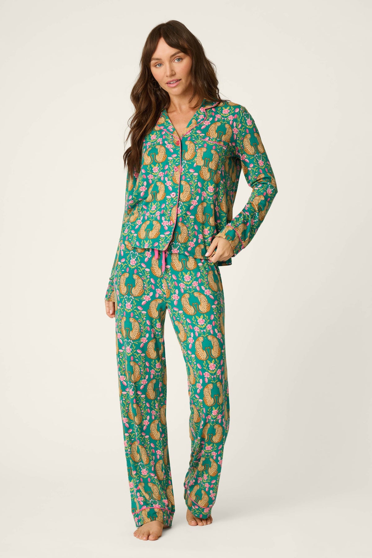 Cheetah Bonita Dreams Cheetah Print Long Sleeve Pajama Set
