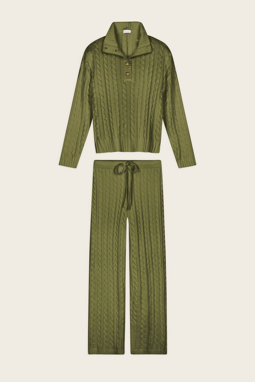 Cozy Chenille Cable Knit Olivine Pullover Lounge Set