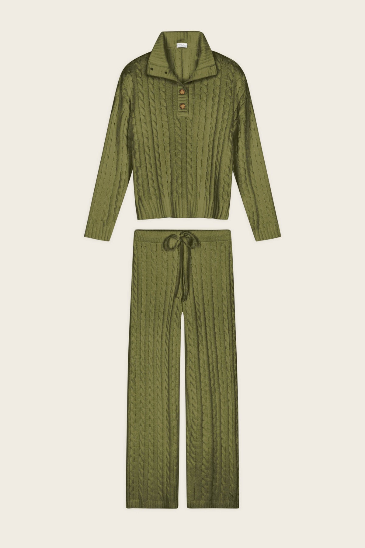 Cozy Chenille Cable Knit Olivine Pullover Lounge Set