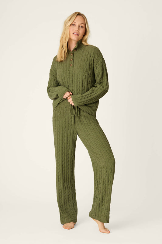 Cozy Chenille Cable Knit Olivine Pullover Lounge Set