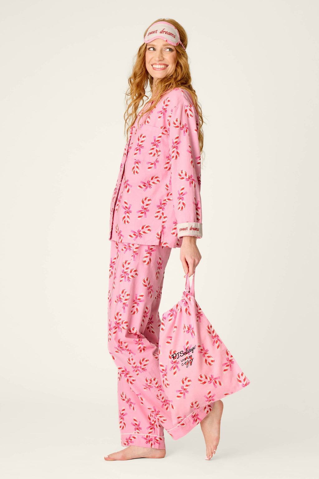 Sweeter Than Sugar Candy Cane Print 4-Piece Pajama Set